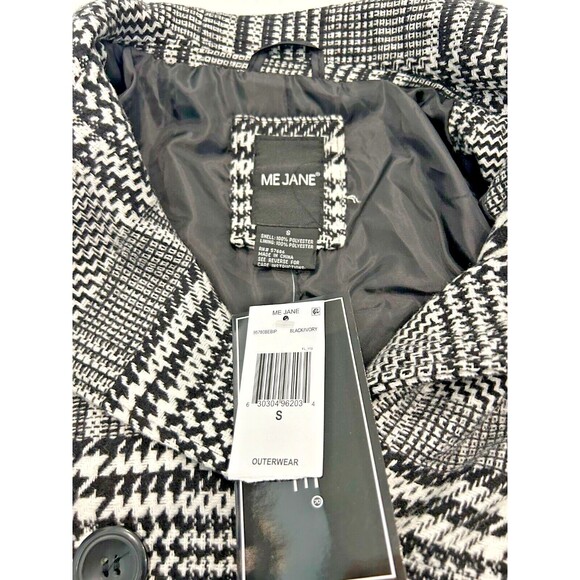 Me Jane Women's Black and Ivory Double Breasted Coat size Small PeaCoat - Picture 2 of 4